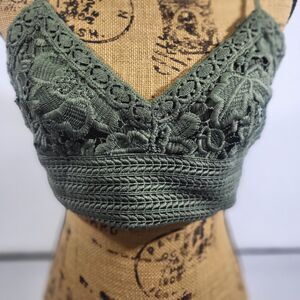 Aerie Green Crochet Halter Crop Tank Top Tie Back Womens Size Medium